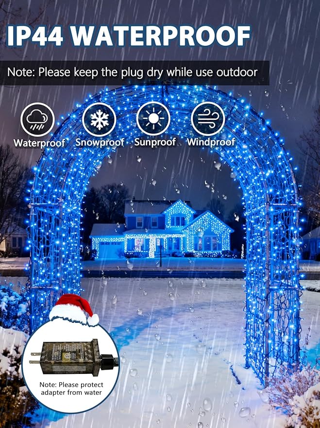 Voice Controlled Christmas Lights with Remote, 99 FT 300 LED String Lights Indoor Outdoor with 12 Modes 3 Timers, Dimmable Twinkle Light Plug in Waterproof for Xmas Tree Yard Party Decorations, Blue