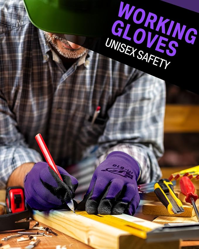 72 Pairs Gardening Work Gloves Bulk for Men Women, Rubber Coated Garden Multipack Safety Construction Glove