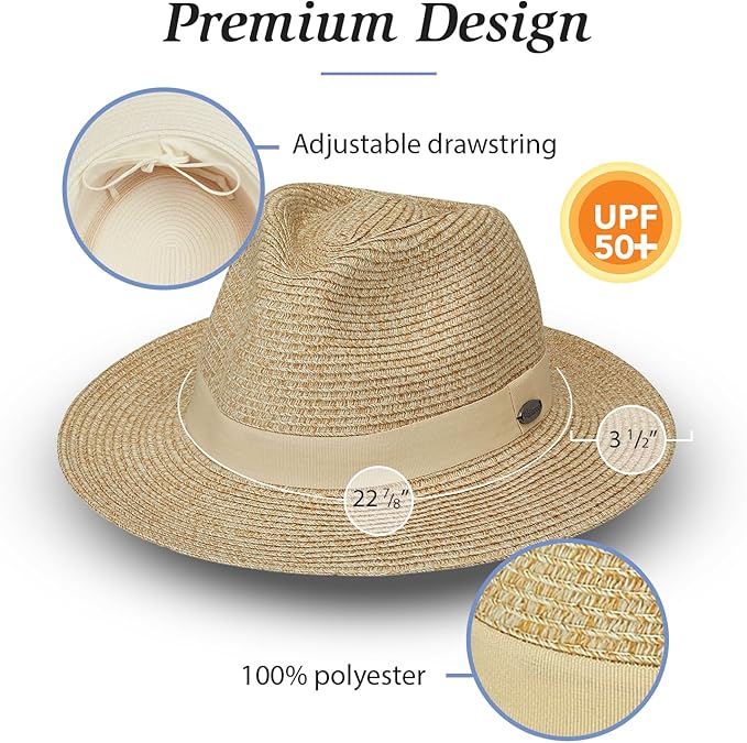 Wallaroo Hat Company Women’s Caroline Fedora Sun Hat – UV Sun Protection, Packable, Adjustable, Travel-Friendly, Medium Size
