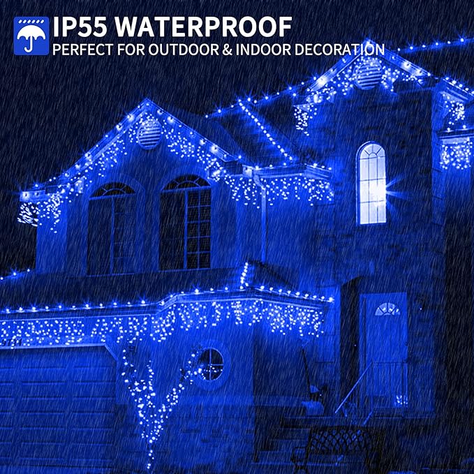 105FT 300LEDs Christmas Lights Outdoor Indoor 8 Modes for Christmas Tree Party Decoration, 100% UL Listed (Blue, 105 FT)
