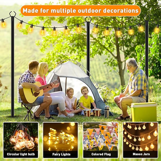 6 Pack 10 FT String Light Poles,Metal with Fork Lights Poles for Outdoor String Light, Rustproof Heavy Duty for Outside Garden,Patio,Wedding,Backyard,Deck,Party