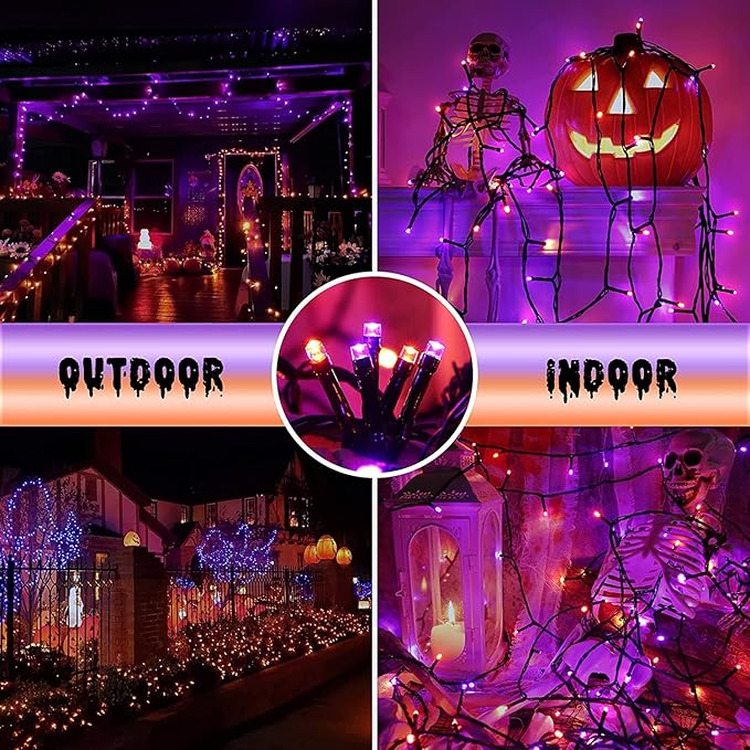 kemooie 500 LED Halloween Lights, 164FT 8 Lighting Modes Plug in Waterproof Fairy Lights for Outdoor Tree Party Garden Balcony Halloween Decorations (Purple and Orange)
