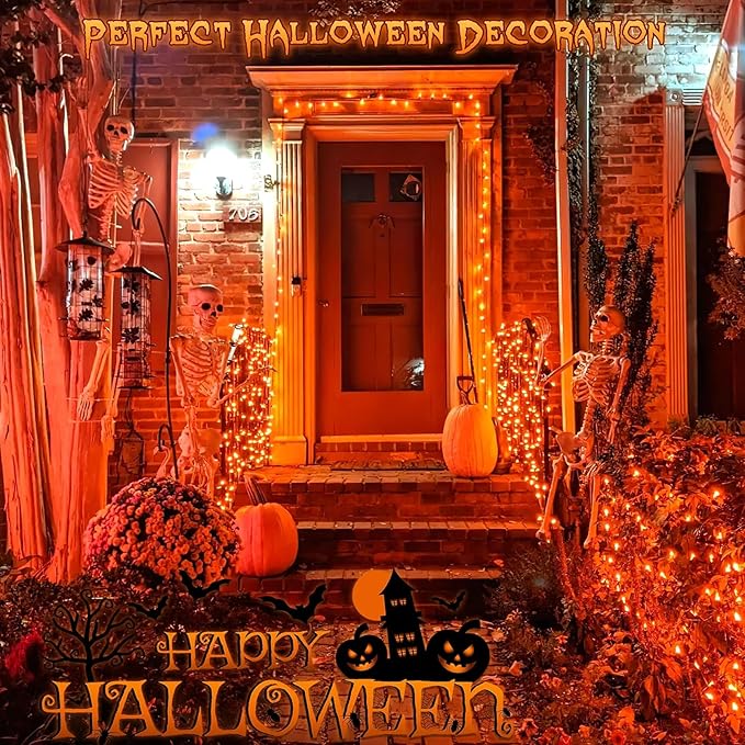 66FT 200 LED Outdoor String Lights, Orange Halloween Lights Waterproof 8 Modes Timer, Connectable Clear Wire Fairy Twinkle Light for Indoor House Bedroom Tree Yard Party Holiday Decorations