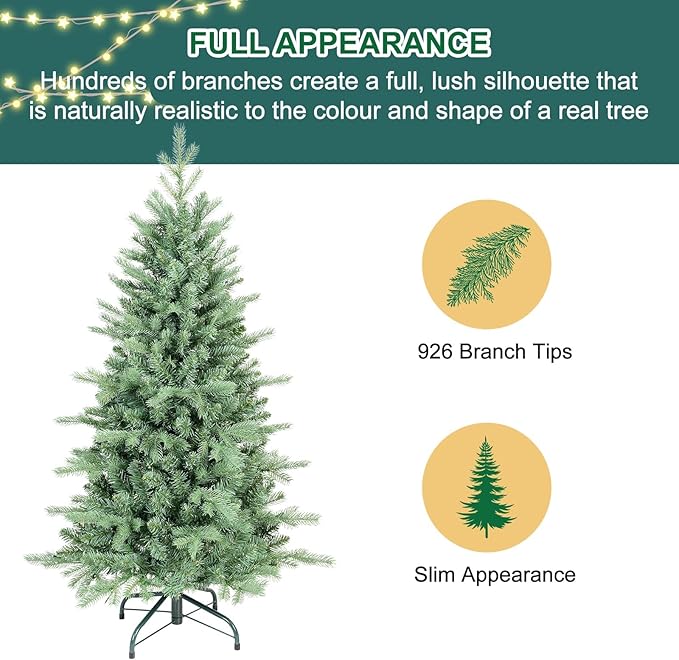 5FT Artificial Skinny Christmas Tree,Unlit Blue Spruce Slim Pencil Xmas Tree