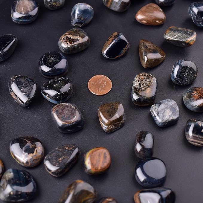 Polished Stone Set Hawk's Eye Crystals, 0.8" Handpicked Tumbled Gemstones Rocks, Pebbles for Reiki, Chakra, Healing, Home Decor