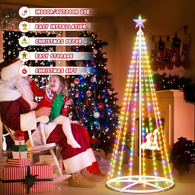 6FT LED Smart Christmas Tree - Outdoor & Indoor Lighted Christmas Tree Decorations Indoor Christmas Cone Tree App Control Color Changing Light for Yard & Garden