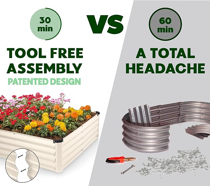 Galvanized Raised Garden Beds Outdoor // 6×3×1 ft Planter Raised Beds for Gardening, Vegetables, Flowers // Large Metal Garden Box (White) // Patented Tool-Free Design