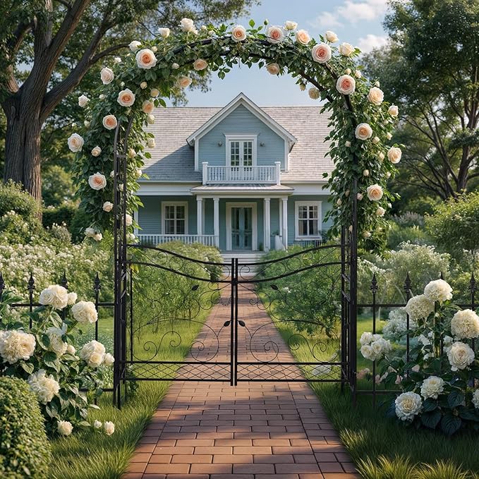VINGLI Garden Arbor Arch, Wedding Arch Archway for Ceremony Party, Trellis for Plant Climbing, Christmas Decorations Pergola for Backyard, Lawn, Patio, Yard (Arbor with Gate and Fence)