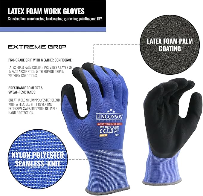 linconson 12 Pack Safety Performance Series Construction Mechanics Work Gloves