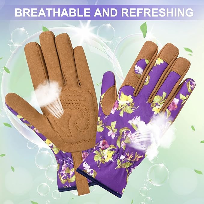 Womens Gardening Weeding Working Gloves, Leather Garden Glove for Women Thorn Proof No Stab for Digging, Planting,Pruning