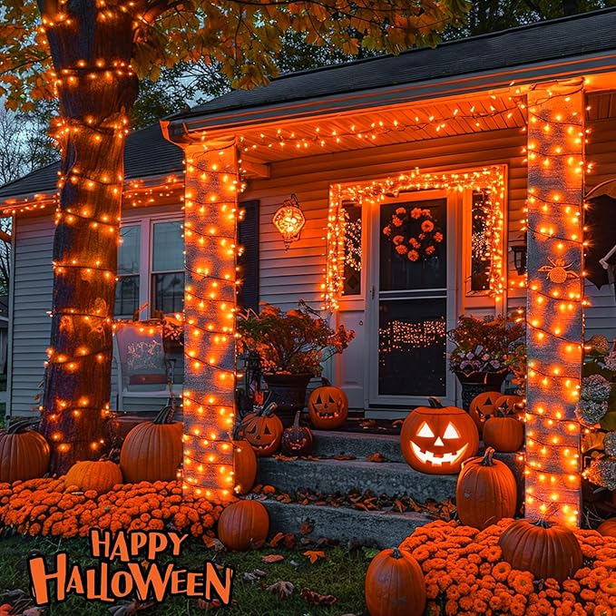 JMEXSUSS 250 LED Orange Lights for Halloween, 91.5ft Halloween Lights Indoor Outdoor Waterproof with 8 Modes, Connectable Orange String Lights for Yard Patio Party Holiday Decorations