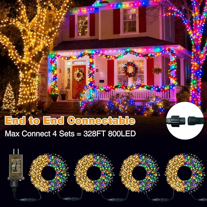 btfarm Color Changing Christmas Lights Outdoor, 82FT 200 LED Christmas Tree Lights Indoor with Remote, Timer Twinkle String Light Waterproof for Xmas Wedding Party Decor, Warm White & Multicolor
