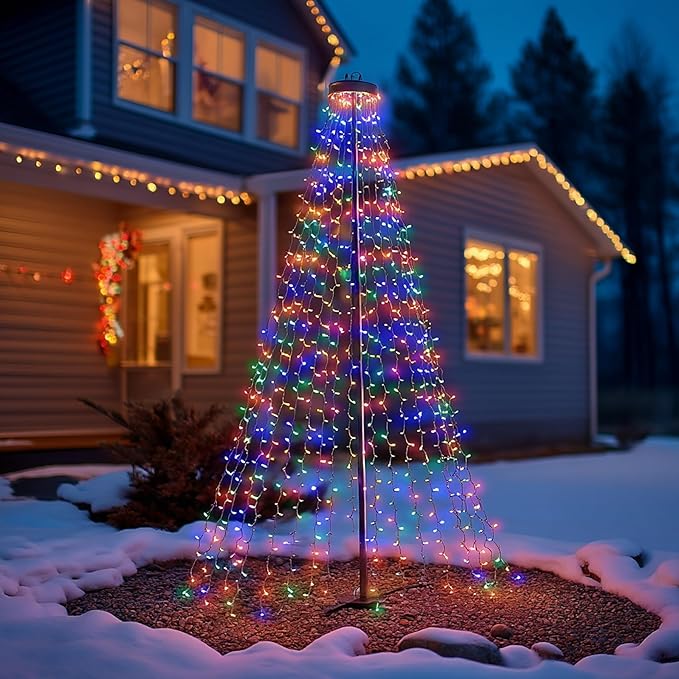 Dazzle Bright Smart Christmas Tree Lights, 448 LED Color Changing Waterfall Tree Topper Lights with Remote & APP, 8.2FT X 16 Lines RGB Christmas Light for Indoor Outdoor Party Xmas Decoration