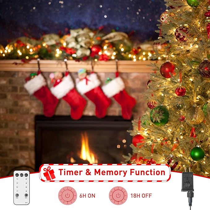 400 LEDs Christmas Tree Lights,LED Christmas Lights with 8 Light Modes,Timer& Memory Function,Remote Control,16 Strands 6.6FT String Light for Wedding,Home Party,Xmas Tree Decor,Warm White
