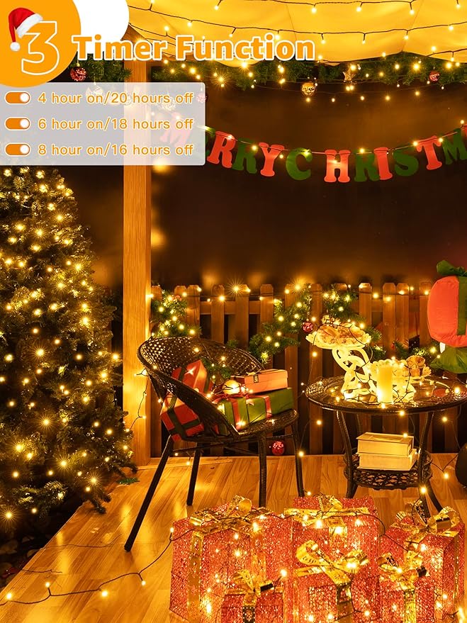 500 LED 164 FT Christmas Lights, Waterproof Outdoor String Lights with Remote and Timer, Christmas Tree Lights with 8 Modes Dimmable, Fairy Lights for Holiday Decor (Warm White)