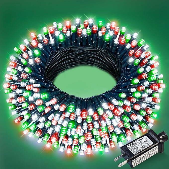 66FT 200 LED Christmas Lights Outdoor, Christmas Tree Lights with 8 Modes Waterproof, Plug in Connectable String Twinkle Light Green Wire for Tree Patio Wedding Party Decorations, Red White Green