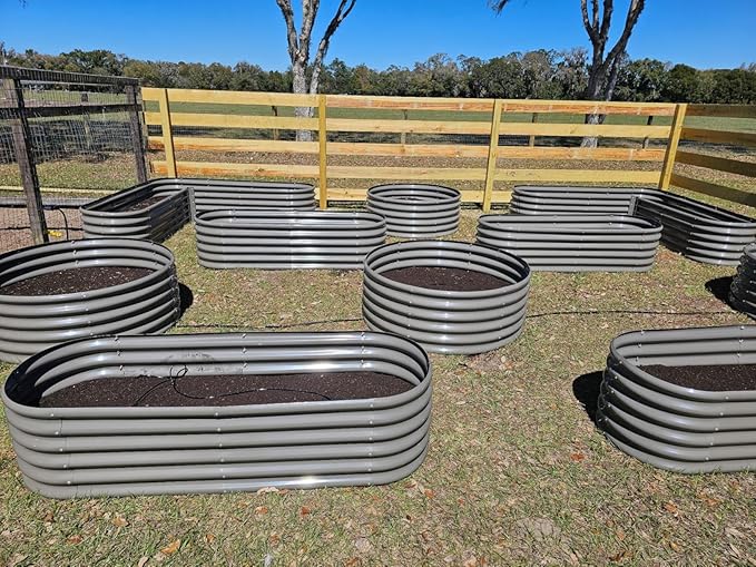 A ANLEOLIFE 3-Pack 12X3X1.5ft & 81x81x18 in Deep Root Galvanized Raised Garden Beds Outdoor for Planting Vegetables Flowers Herb, Quartz Grey