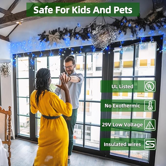 792 LED Christmas Lights with 176 Drops,82ft 8 Modes Fairy Hanging String Lights with Timer Waterproof, Plug-in Christmas String Lights for Holiday Wedding Party Christmas Decorations(Blue)