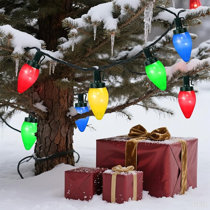 C7 60 LED Battery Operated Christmas Lights,Battery Powered Multicolor Waterproofing Bulbs,21.3 FT 8 Modes with Auto On/Off Time for Xmas Tree Garden Patio Indoor Outdoor Christmas Decorations