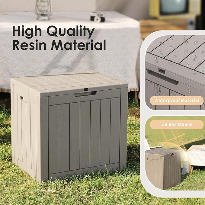 Resin Deck Box - 30 Gallon Lockable Outdoor Storage, Water-Resistant Indoor/Outdoor Bin for Package Delivery, Patio Cushions, Gardening Tools
