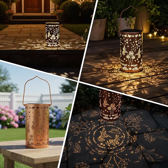 FLAGWIX Christmas Hummingbird Gifts for Women Men - Solar Lanterns Outdoor Waterproof - Garden Decor for Outside, Birthday Gifts for Mom Grandma, Decorative Lantern for Garden Yard Patio Balcony Porch