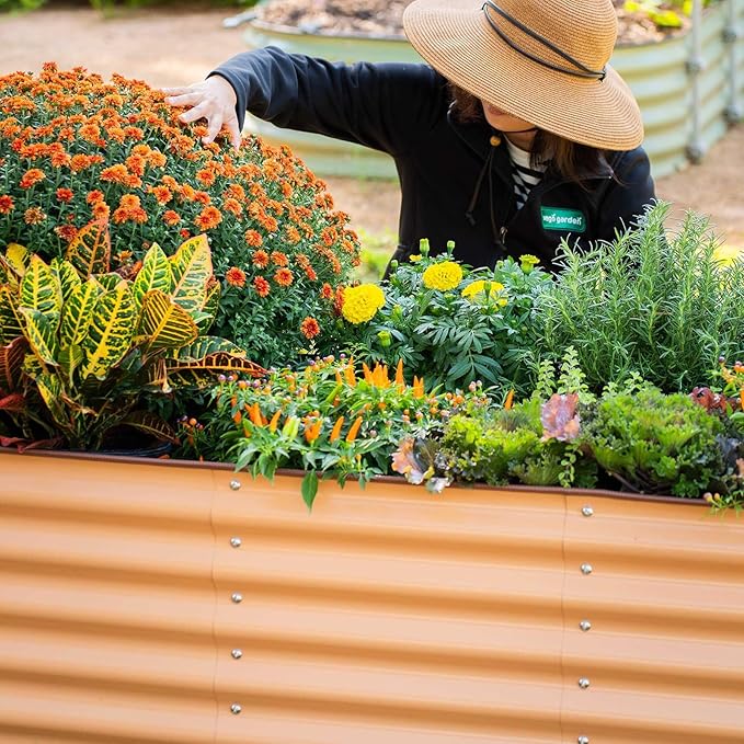 Vego garden Aluzinc Raised Garden Bed Kits, 17" Tall 6 in 1 Modular Metal Raised Planter Bed for Vegetables Flowers Patio Ground Planter Box, Terra Cotta