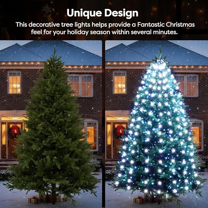 Christmas Tree Lights Christmas Lights Outdoor Indoor White 400Led 10 Lines with 8 Light Modes, Timer and Remote Control, Waterfall Tree Lights for Wedding Home Party 6Ft-9Ft Xmas Tree Decorations
