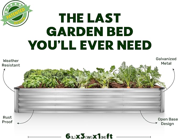 Galvanized Raised Garden Beds Outdoor // 6×3×1 ft Planter Raised Beds for Gardening, Vegetables, Flowers // Large Metal Garden Box (Silver) // Patented Tool-Free Design