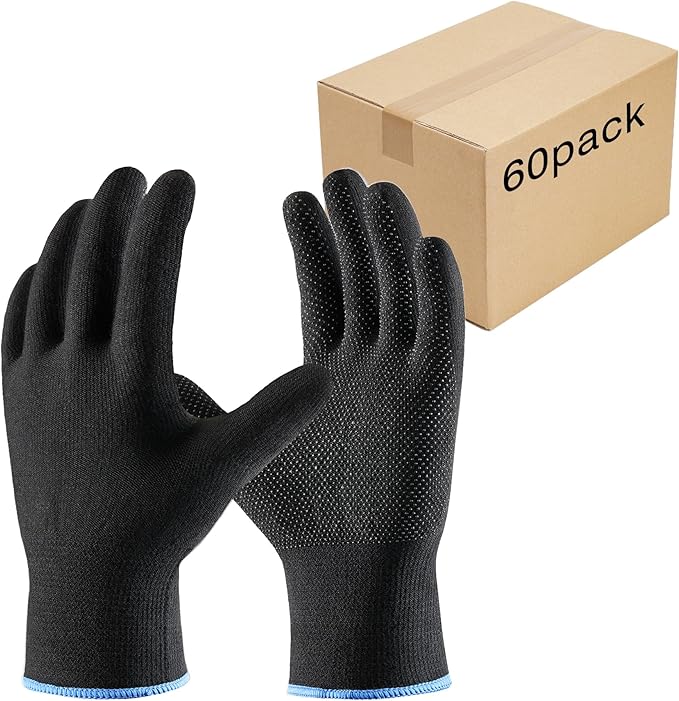 COOLJOB 12/60 Pairs Cotton Work Gloves with Non-Slip Grip Dots, Breathable Lightweight Gloves for Construction Gardening