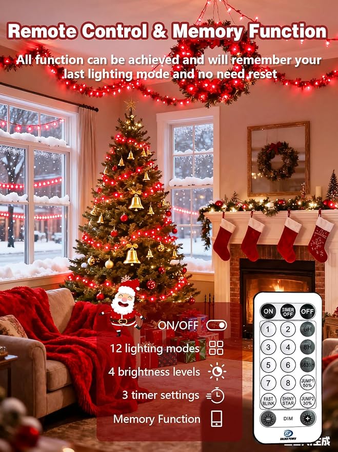 Voice Controlled Christmas Lights with Remote, 99 FT 300 LED String Lights Indoor Outdoor with 12 Modes 3 Timers, Dimmable Twinkle Light Plug in Waterproof for Xmas Tree Yard Party Decorations, Red