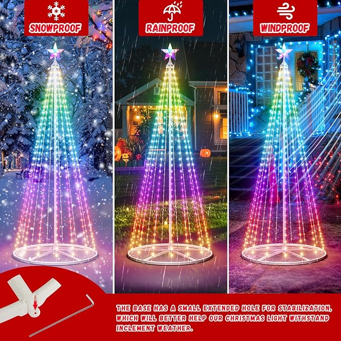 6FT LED Smart Christmas Tree - Outdoor & Indoor Lighted Christmas Tree Decorations Indoor Christmas Cone Tree App Control Color Changing Light for Yard & Garden