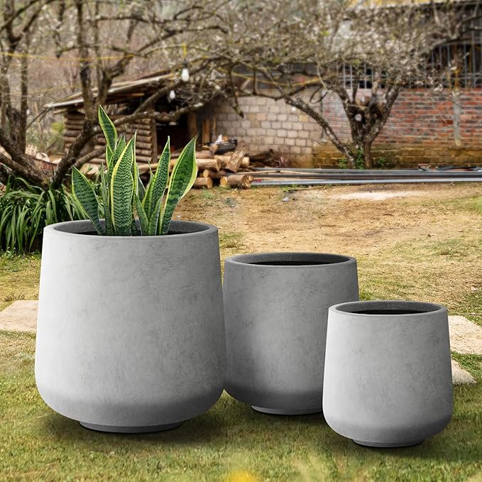 Kante 15.3"+11.6"+8.2" Dia Round Concrete Planter, Large Outdoor Indoor Planter Pots Containers with Drainage Holes and Rubber Plug for Home Garden Patio, Natural Concrete