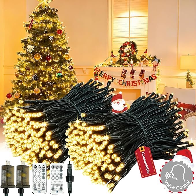 Voice Control Connectable 2PK 164FT 400LED Christmas String Lights Indoor Outdoor with Remote | Smart Twinkle Fairy String Lights 12 Modes & Timer for Xmas Tree Decor (Warm White)