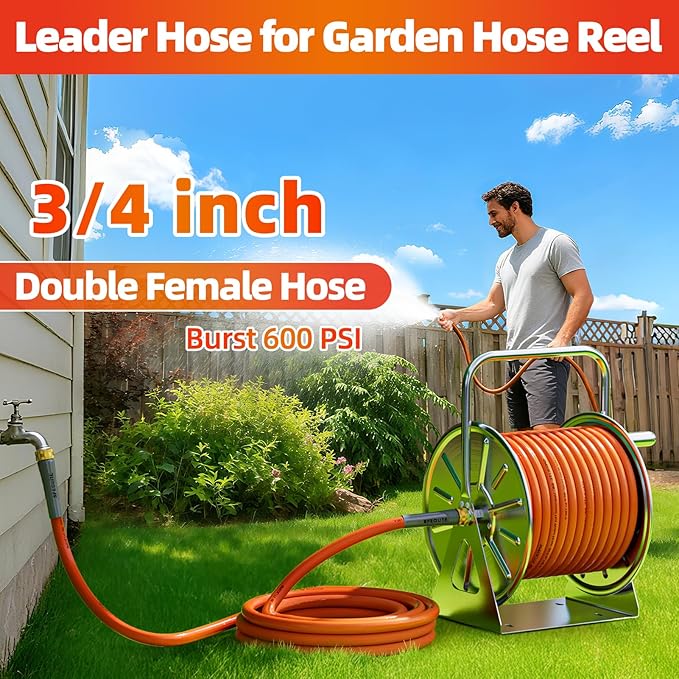 SPECILITE Garden Water Hose 15 ft x 3/4 in with Female to Female Connector, Small Leader Hose for Hose Reel, Heavy Duty, Flexible & Lightweight, Water Pipe, Outdoor Water Hose Extension Adapter