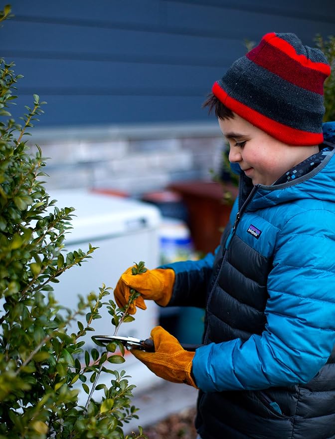 JustForKids Synthetic Leather Kids Garden Gloves Grey, 4-6 Years Old, Durable, Breathable, Non-Slip, Adjustable Safety Cuff, Child-Sized Work Gloves for Planting, Digging, Weeding, Outdoor Play, DIY