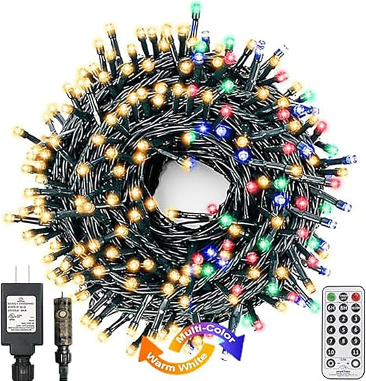 Decute 800Leds 272FT Colors Changing Christmas String Lights 4 Colors in 1 Strand 11 Modes, Waterproof Indoor Outdoor Tree Fairy Lights Warm White & Multicolor with Timer Remote