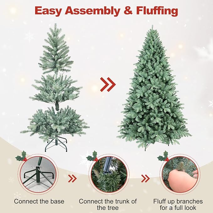 7.5 Ft Blue Spruce Artificial Christmas Tree, Hinged Unlit Xmas Trees with 2148 PE&PVC Mixed Branch Tips, Home Holiday School Decor with Foldable Base Easy Setup