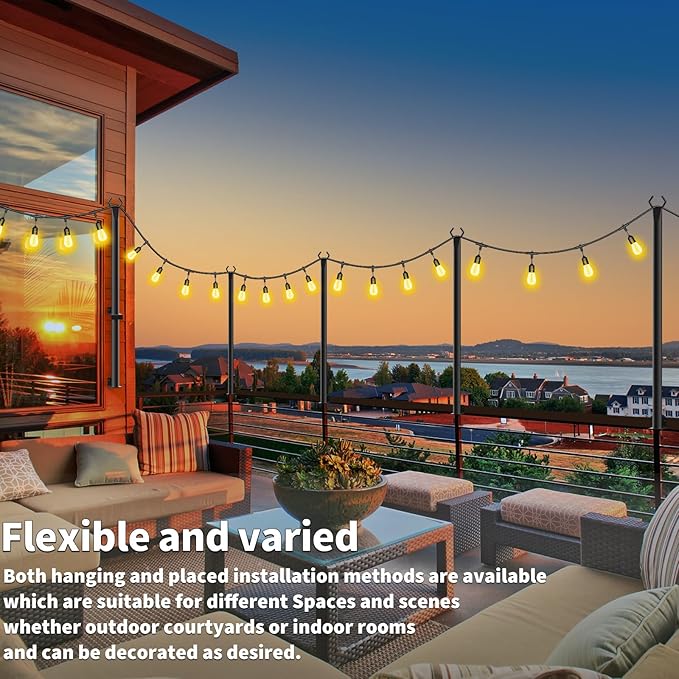 2 Pack 5 Ft String Light Poles, String Light Poles for Outside with Fixing Clips,Metal Poles for Outdoor String Lights, Hanging Light Poles for Deck Fence Garden Backyard Wall Bistro