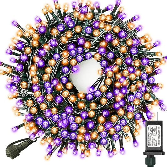 Decute Halloween String Lights Outdoor Indoor Waterproof 300LED 105FT UL Certified with End-to-End Plug 8 Modes, Decoration Lights for Christmas Tree Patio Garden Wedding Party Orange Purple