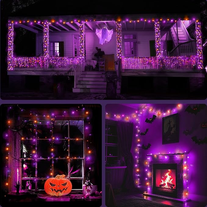 WBao Halloween Lights Orange Purple 500LED 174ft, Super Bright LED Halloween String Lights with UL Certified, 8 Lighting Modes, Timer, Memory & Waterproof for Indoor Outdoor Holiday Party Decorations