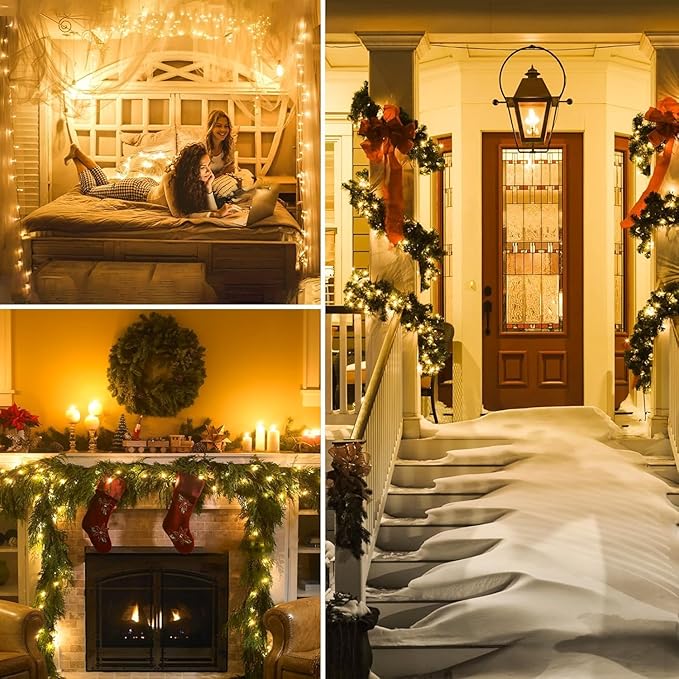 2-Pack Solar String Lights for Outside, Total 200LED Solar Christmas Fairy Lights Waterproof, Outdoor Twinkle Light Copper Wire 8 Modes Fairy Light for Xmas Tree Party Wedding Decor (Warm White)