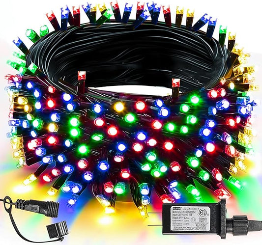 TW SHINE Christmas Lights, 200 LED 66FT Outdoor Christmas Lights Plug in with 8 Modes, Waterproof Light Outdoor, Indoor Xmas Decorations for Party Yard House Decor, Multi-Colored