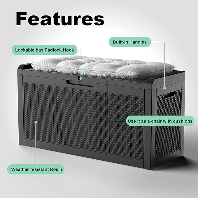 DRATO 60 Gallon Deck Box, Waterproof Resin Large Outdoor Storgae Box for Patio Furniture, Patio Cushions, Gardening Tools, Pool Supplies, Lockable