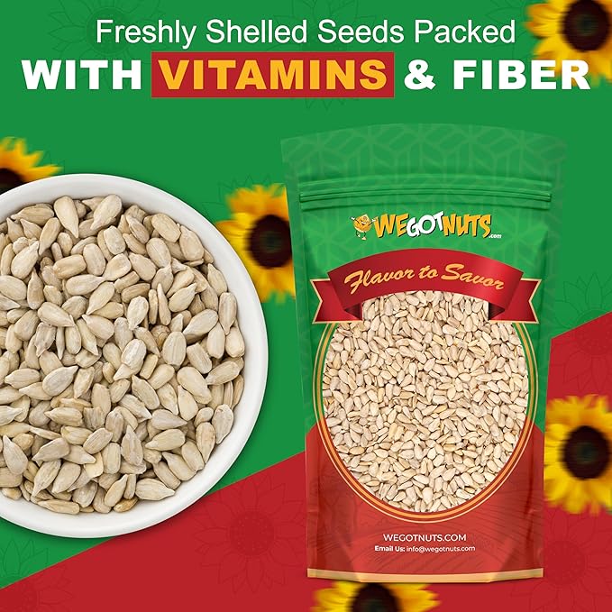 Raw Sunflower Seed Kernels by We Got Nuts - Premium Quality Kosher Shelled Sunflower Seeds - Natural & Healthy Fitness & Diet-Friendly Snack- Raw, Shelled & Unsalted- Air-Tight Resalable Bag- 5 lbs
