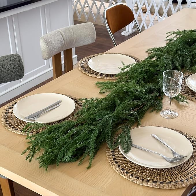 4Pcs Norfolk Pine Garlands 6FT, Christmas Decorations Indoor, Real Touch Hanging Xmas Garland, Realistic Holiday Wall Decor, Artificial Greenery for Mantle, Fireplace, Table, Tree, Outdoor