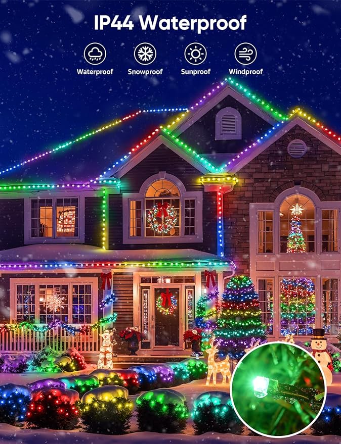 Ollny Smart Christmas Lights, 131FT 400 LED APP Control RGB Color Changing Christmas Tree Lights with Remote, Programmable DIY Musical Waterproof Decor Light with Timer for House Indoor Outdoor House