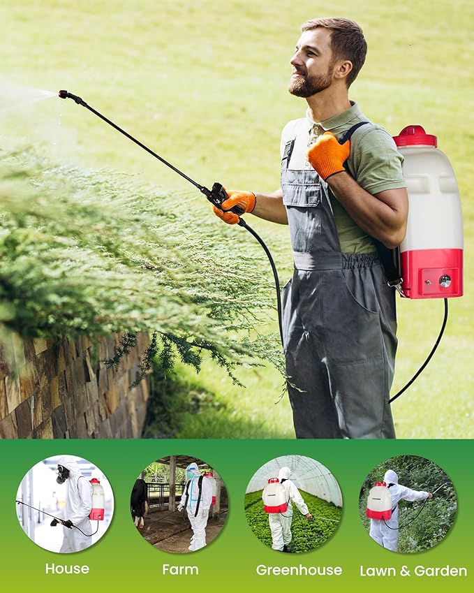 4Gallon Battery Powered Backpack Sprayer Electric Garden Pump Sprayer W/Time Long-Life Battery and Spray Telescope Wand and Multiple Nozzles for Spraying Cleaning.。