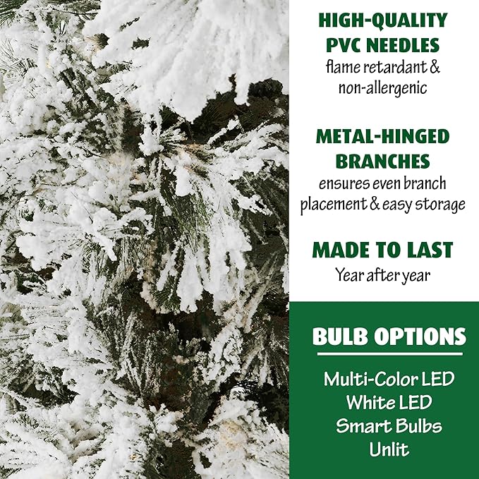 Fraser Hill Farm Snowy Pine Flocked Christmas Tree - 12ft Unlit Artificial Tree, Festive Indoor Holiday Decoration