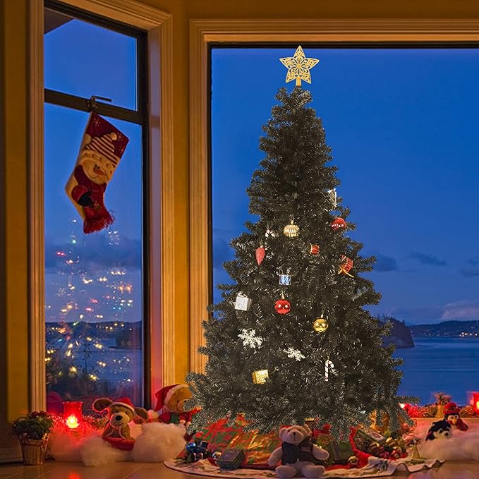 Black 7ft Artificial PVC Christmas Tree with 1000 Tips Gorgeous Faux-Pine Halloween Xmas Tree