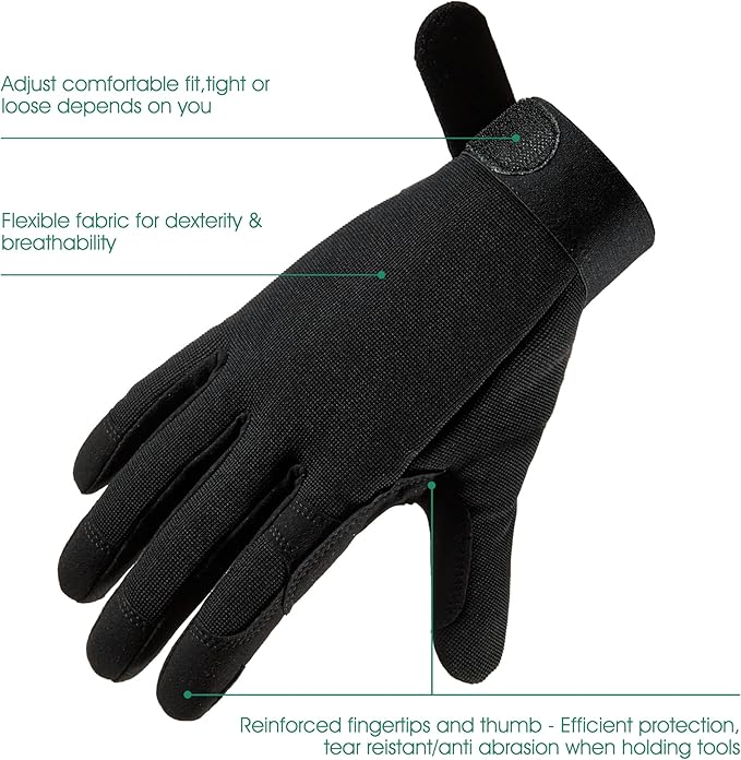 COOLJOB Thorn Proof Garden Gloves with Touchscreen Fingers for Men, Rose Pruning Work Gloves with Palm Cushion for Gardener, Farmer and Landscaper (Black 1 Pair XL)